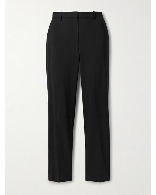 Theory Black Treeca Cropped Wool-Blend Slim-Leg Pants