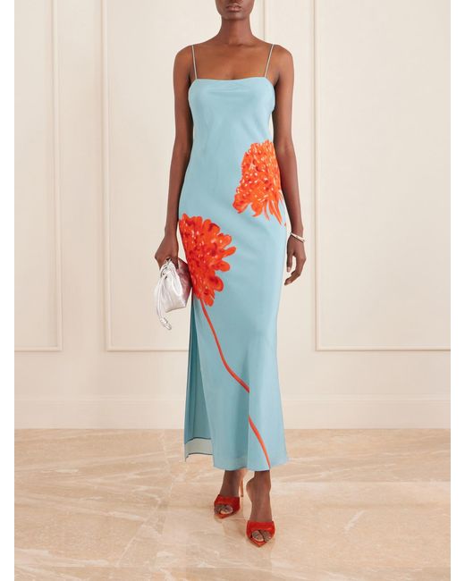 Sir Blue Amelie Floral-Print Silk-Crepe Maxi Dress