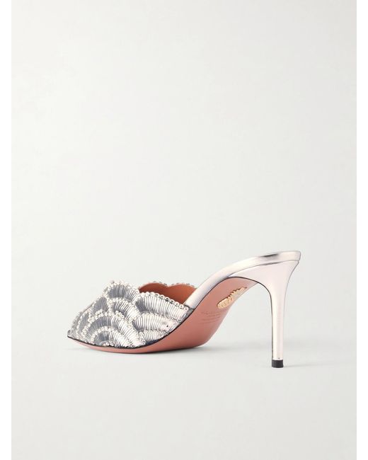 Aquazzura Natural Ce Soir 75 Embellished Metallic Leather Mule