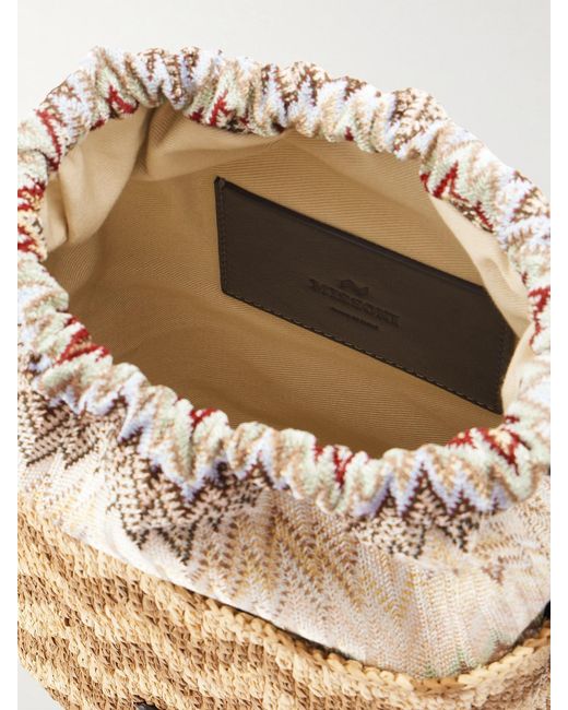 Missoni Natural Small Striped Leather-Trimmed Raffia Bucket Bag