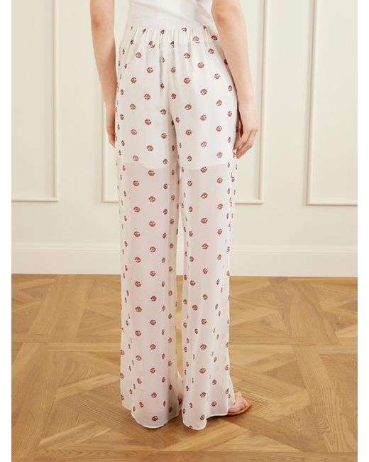 LIBEROWE White Palazzo Floral-Print Wide-Leg Silk Pants