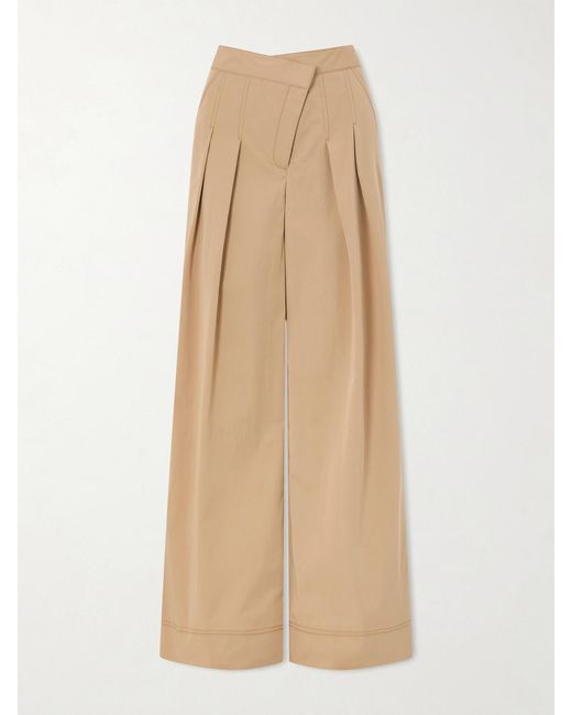 Veronica Beard Natural Pleated Cotton-Blend Twill High-Rise Wide-Leg Pants