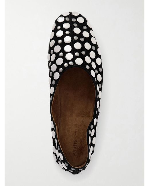 Khaite White Jane Studded Suede Flats