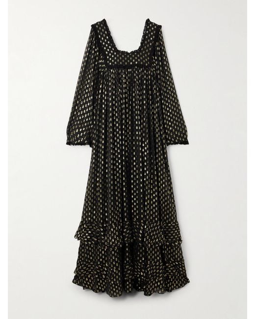 Chloé Black Lace-Trimmed Fil Coupé Silk-Blend Chiffon Gown