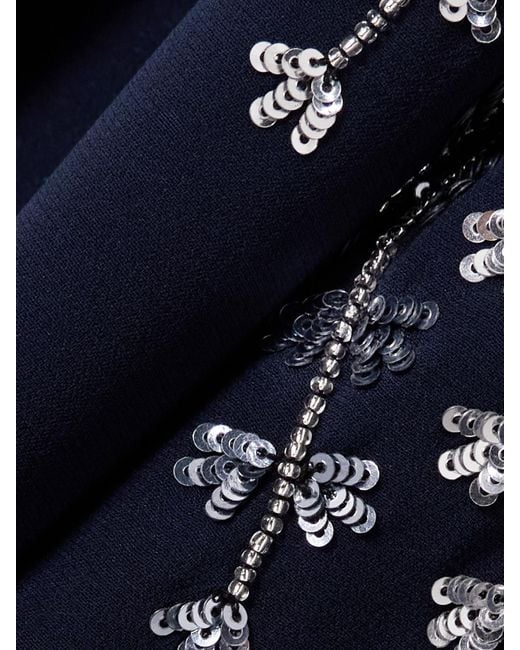 Oscar de la Renta Blue Embellished Stretch-Silk Georgette Gown