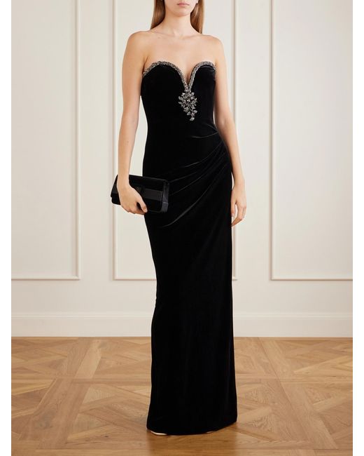 Self-Portrait Black Crystal-Embellished Velvet Maxi Dress