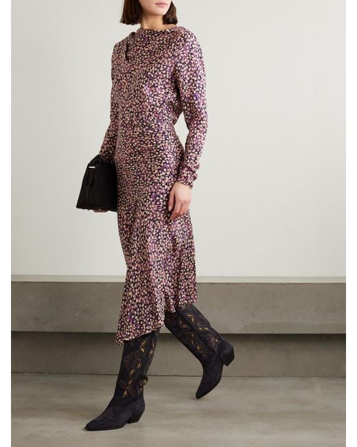 Isabel Marant Purple Ulani Asymmetric Gathered Crepe Midi Dress