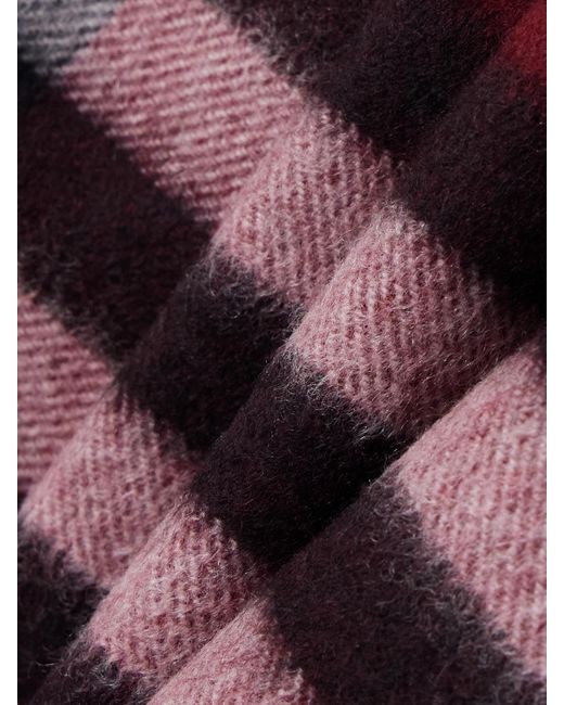 Burberry Red Fringed Checked Cashmere Scarf