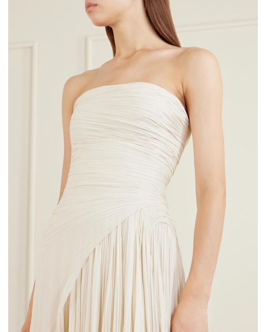 Marmar Halim White Pleated Crepe De Chine Gown
