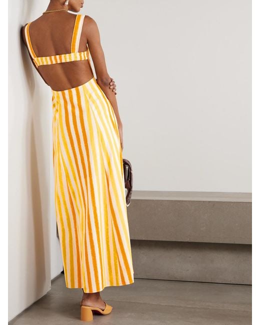 Emporio Sirenuse Metallic Azzurra Striped Cotton Maxi Dress