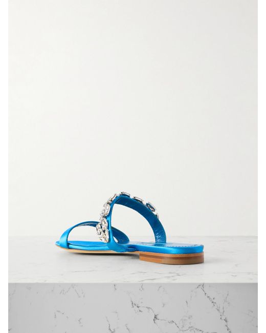 Manolo Blahnik Blue Sakota Crystal-Embellished Satin Flats