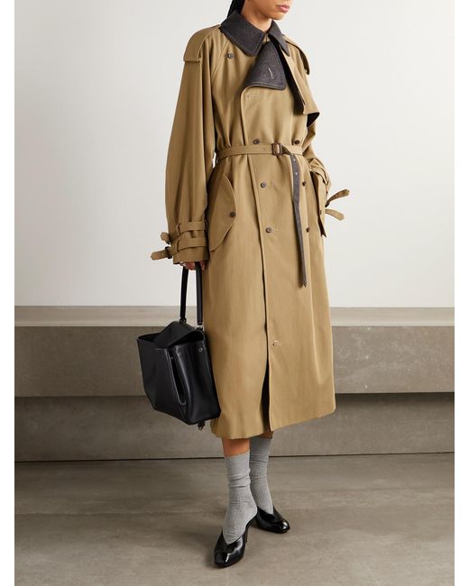 Carven Natural Double-Breasted Wool-Felt Trimmed Cotton-Blend Twill Trench Coat