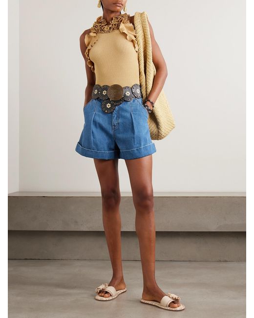 Zimmermann Blue Pleated Denim Shorts