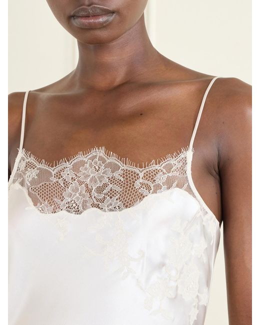 Carine Gilson White Lace-Trimmed Silk-Satin Midi Dress