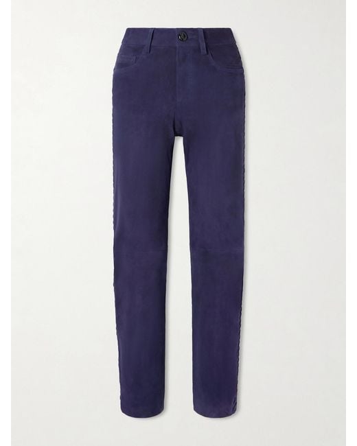 Blazé Milano Blue Paso Paneled Suede Straight-Leg Pants