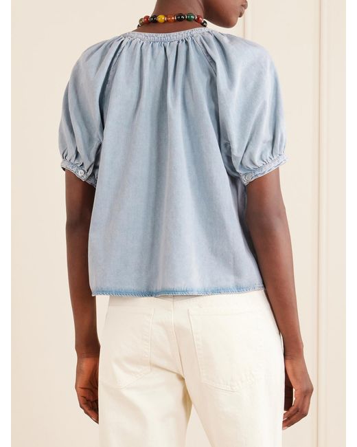 FRAME Blue The Resort Cotton And Tencel Lyocell-Blend Chambray Blouse