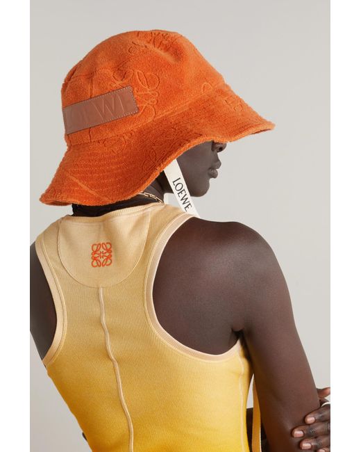 Loewe + Paula's Ibiza Anagram Canvas And Leather-trimmed Terry Bucket Hat  in Orange | Lyst