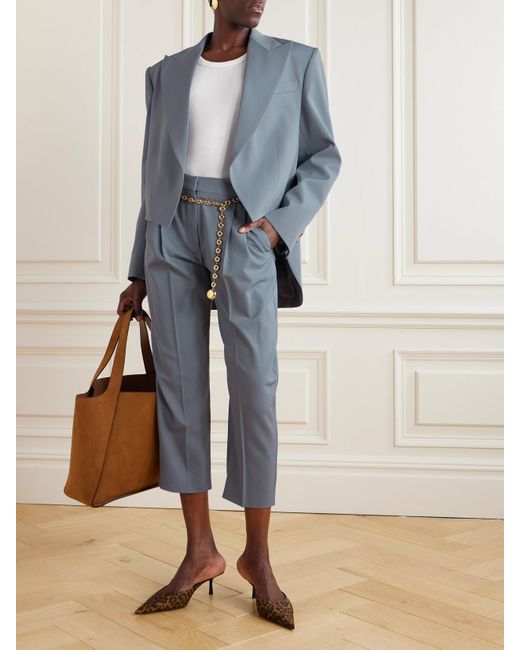 Stella McCartney Blue Cropped Grain De Poudre Wool-Blend Blazer