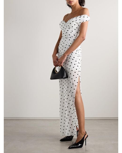 Jacquemus White Rita Draped Gathered Polka-Dot Crepe De Chine Maxi Dress