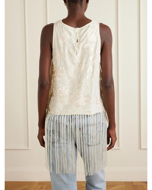 Sea White Priscilla Floral-Embroidered Fringed Crepe Vest