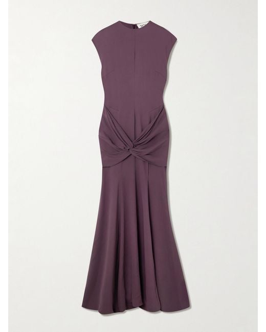 TOVE Purple Ames Knotted Draped Stretch-Jersey Maxi Dress