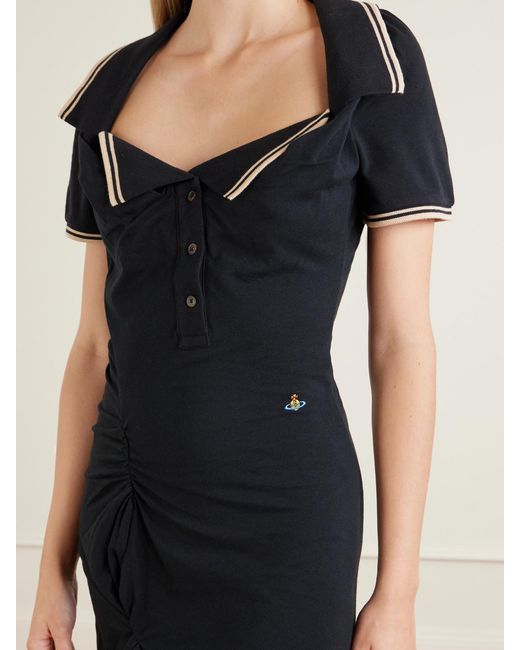 Vivienne Westwood Black Long Monday Pulling Ruched Cotton-Piquet Midi Dress