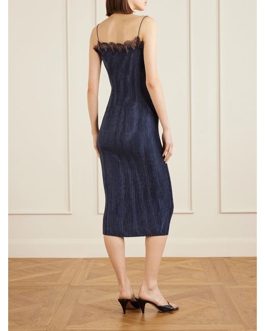FFORME Blue Lumi Lace-Trimmed Plissé Midi Dress