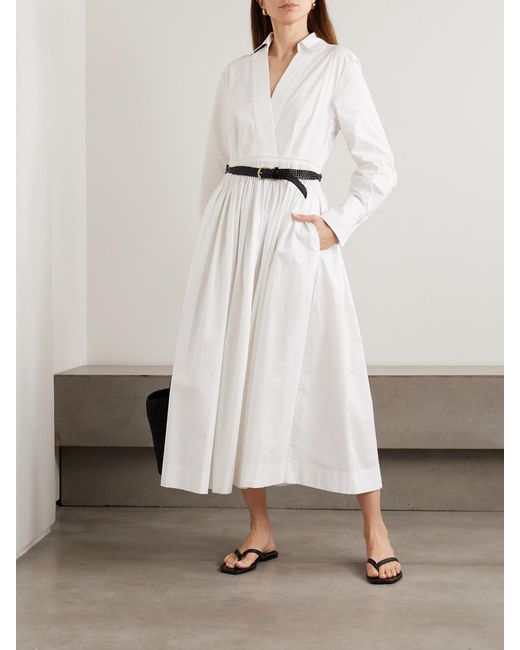 Joseph White Kathe Gathered Cotton-Poplin Midi Dress