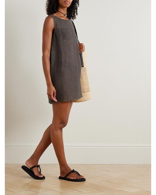 Leset Gray Stella Sequined Linen-Blend Mini Dress