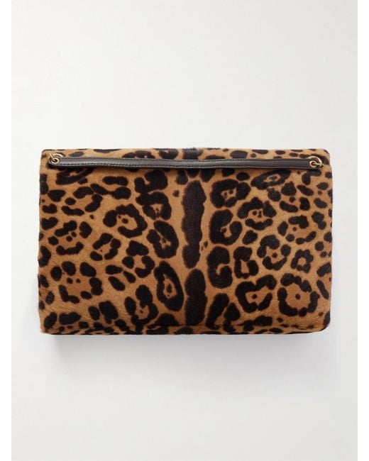 Saint Laurent Metallic Cassandre Leather-Trimmed Leopard-Print Calf Hair Shoulder Bag