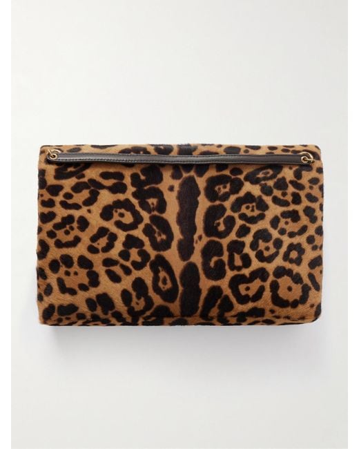 Saint Laurent Metallic Cassandre Schultertasche Aus Kalbshaar Mit Leopardenprint Und Lederbesatz