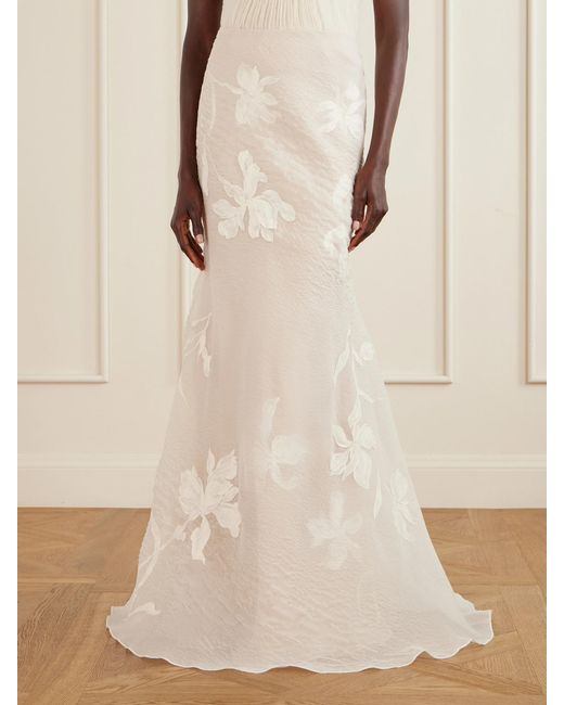 Danielle Frankel White Dean Floral-Embroidered Silk-Blend Organza Maxi Skirt