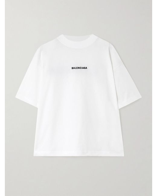 Balenciaga White Embroidered Cotton-Jersey T-Shirt