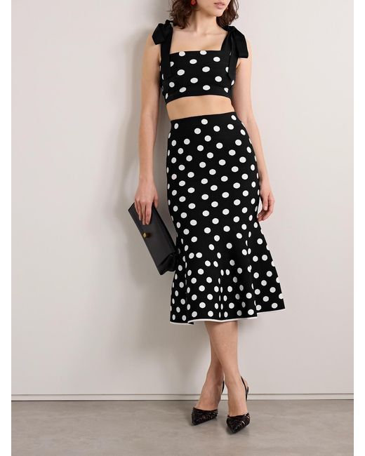 Carolina Herrera Black Cropped Polka-Dot Jacquard-Knit Tank