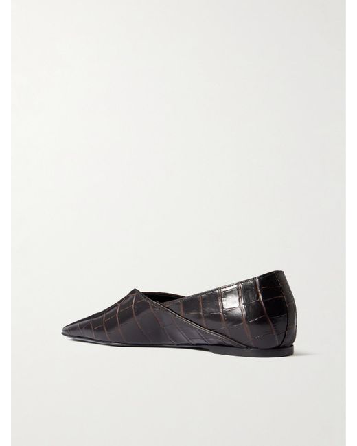 Totême Black The Everyday Croc-Effect Leather Ballet Flats