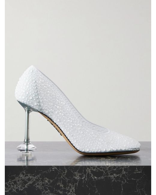 Loewe White Toy Crystal-Embellished Mesh Pumps