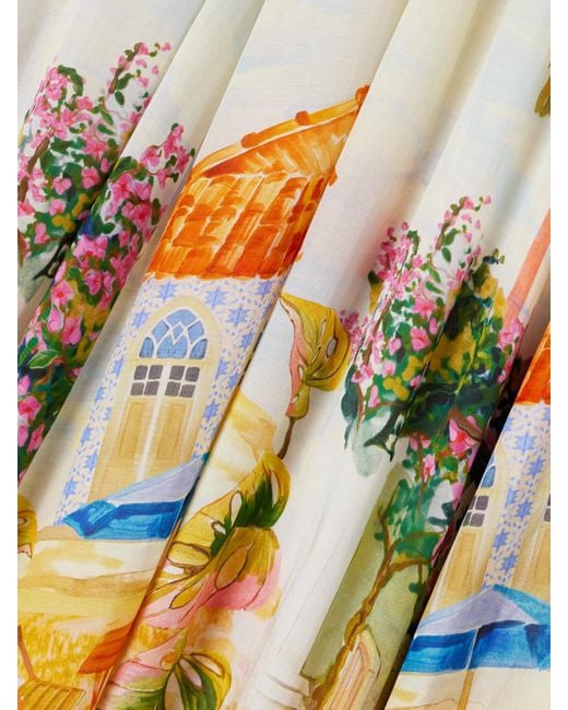 Robe Longue En Voile De Coton Et De Lenzing Ecovero Mélangés Imprimé À Fronces Aracati Farm Rio en coloris Natural