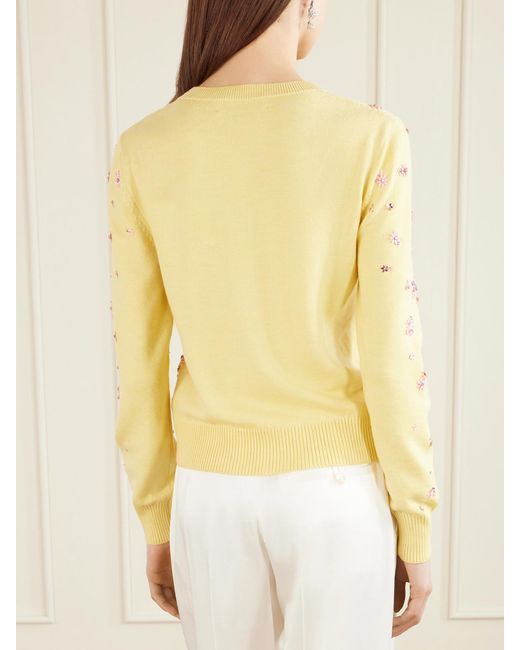 Oscar de la Renta Yellow Crystal-Embellished Wool Cardigan