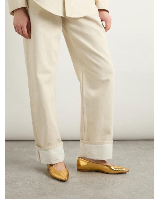 Bottega Veneta Sofia Metallic Textured-Leather Point-Toe Ballet Flats