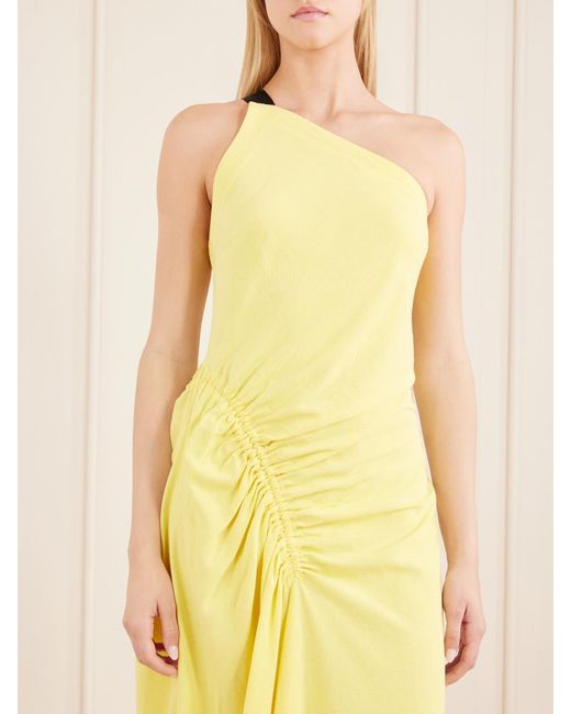 Proenza Schouler Yellow Sirena One-Shoulder Gathered Crepe Maxi Dress