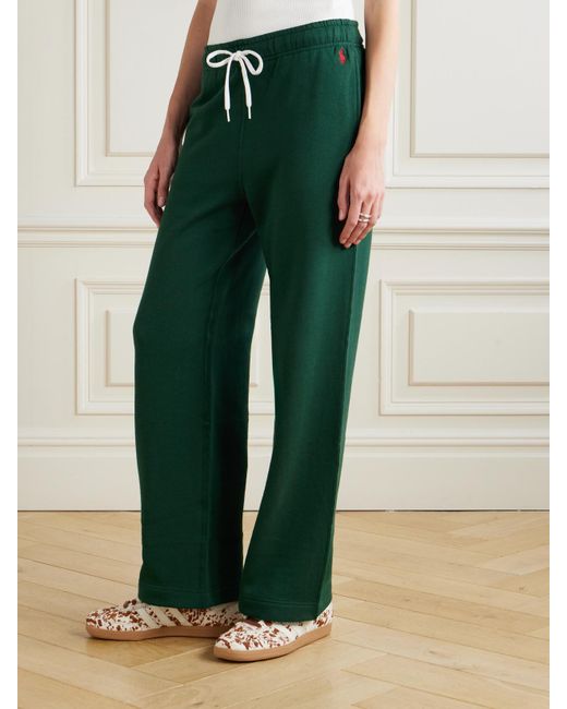 Polo Ralph Lauren Green Embroidered Cotton-Blend Jersey Wide-Leg Track Pants