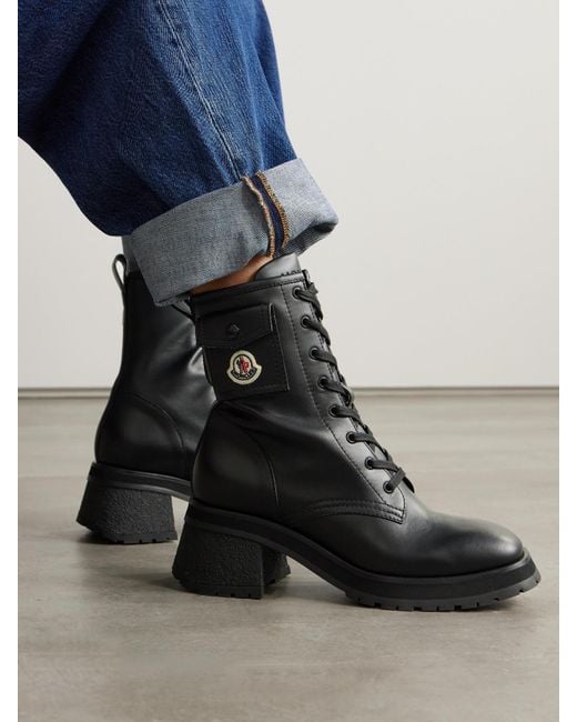 Moncler Black Gigi Leather Ankle Boots