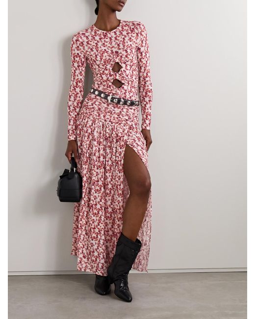 Isabel Marant Red Gladice Oberteil Aus Stretch-Jersey Mit Blumenprint, Raffungen Und Cut-Outs