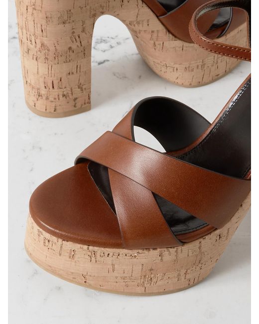Saint Laurent Brown Bianca Leather Platform Sandals
