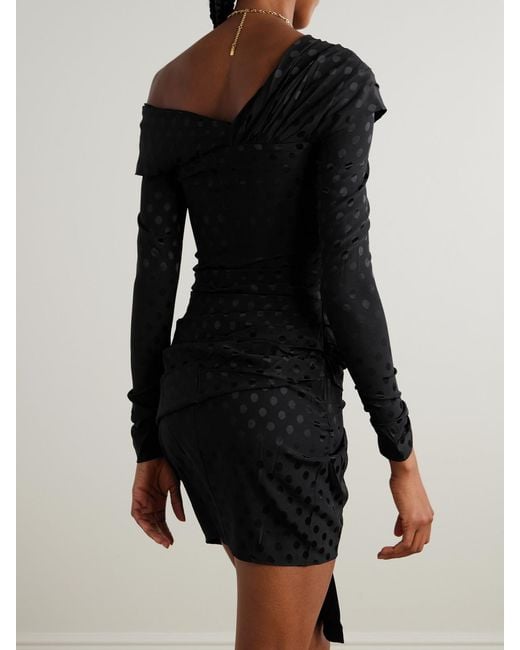 Isabel Marant Black Asymmetric Draped Polka-Dot Stretch-Silk Dress