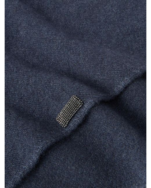 Brunello Cucinelli Blue Bead-Embellished Cashmere Scarf