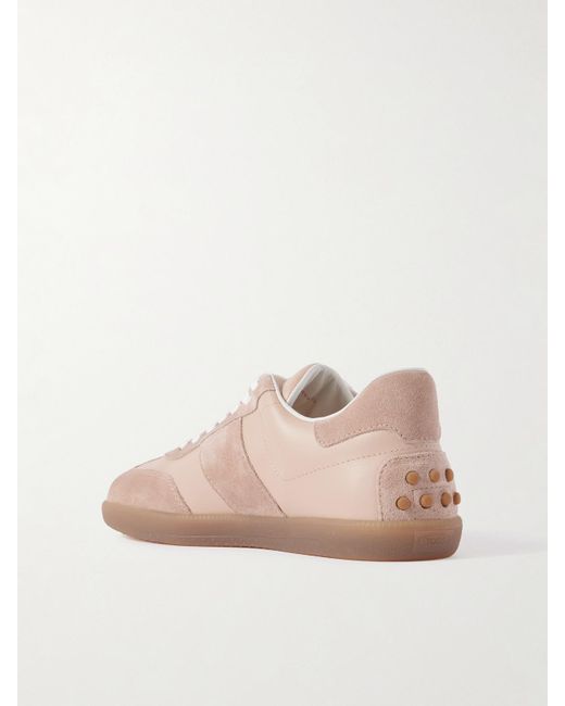 Tod's Pink Cassetta Suede-Trimmed Leather Sneakers