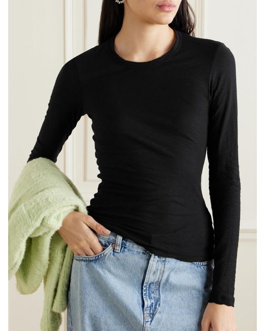 James Perse Black Slub Cotton-Jersey Top