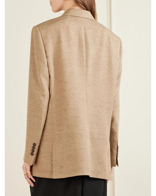 Dolce & Gabbana Natural Double-Breasted Oversized Woven Blazer