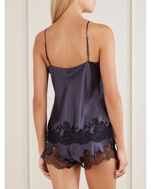Carine Gilson Purple Lace-Trimmed Silk-Satin Camisole